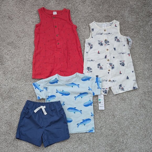 NEW Carter's 4-pieces Summer Baby Outfits in Whale and Island12m - Picture 1 of 6